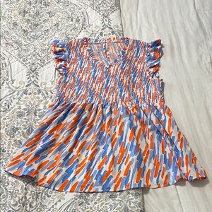 JODIFL Blue and Orange Smocked Top